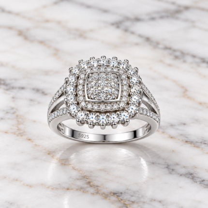 925 Silver Halo Cluster Ring