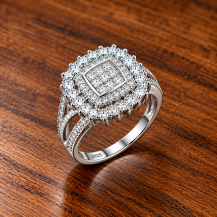 925 Silver Halo Cluster Ring