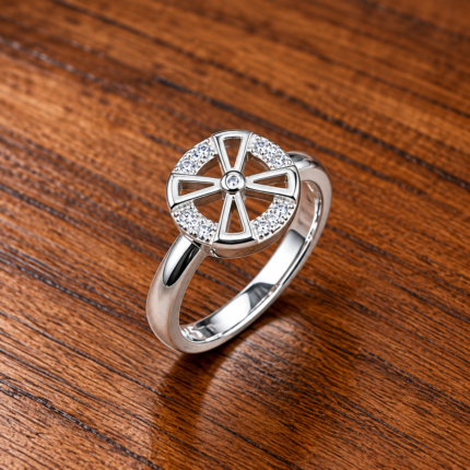 Crystal Bow Disc 925 Silver Ring