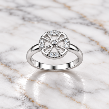 Crystal Bow Disc 925 Silver Ring