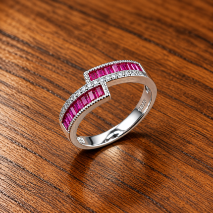 Pink Baguette 925 Silver Ring
