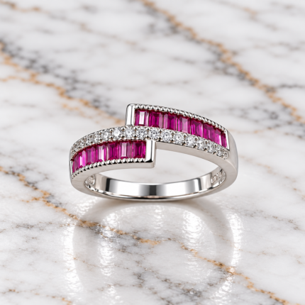 Pink Baguette 925 Silver Ring