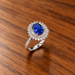 Royal Blue Oval Halo 925 Silver Ring