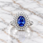 Royal Blue Oval Halo 925 Silver Ring