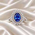 Royal Blue Oval Halo 925 Silver Ring