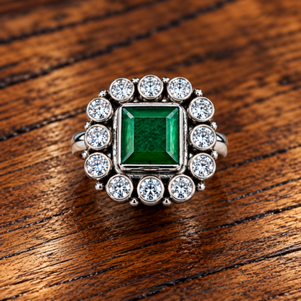 925 Silver Square Green Stone Ring