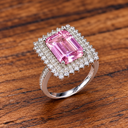 Royal Pink Emerald-Cut 925 Silver Ring
