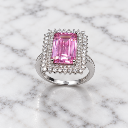 Royal Pink Emerald-Cut 925 Silver Ring