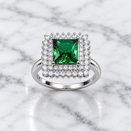 Emerald Green Princess Cut 925 Silver Ring