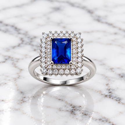 Royal Blue Emerald-Cut 925 Silver Ring