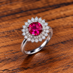 Ruby Red Halo Blossom 925 Silver Ring