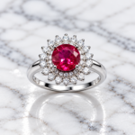 Ruby Red Halo Blossom 925 Silver Ring
