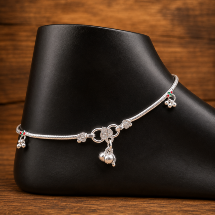 Pure Silver Payal with Colorful Stone Work