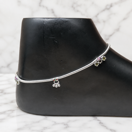 Pure Silver Payal with Colorful Stone Work
