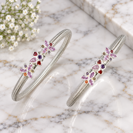 Pure Silver Bangles with Multicolor