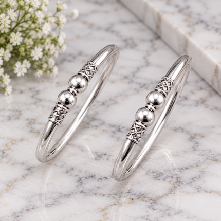 Pure Silver Classic Beaded Bangles