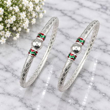 Pure Silver Bangles with Enamel Accents