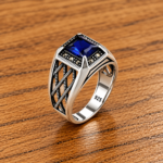 925 Silver Blue Stone Men's Ring