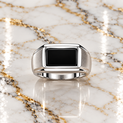 925 Silver Black Onyx Rectangle Ring