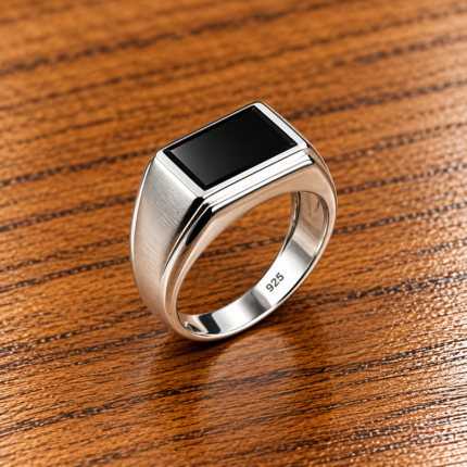 925 Silver Black Onyx Rectangle Ring