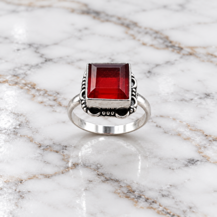 925 Silver Square Red Stone Women’s Ring