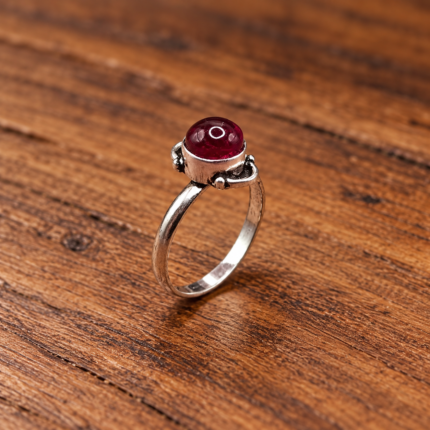 925 Sterling Silver Red Onyx Cabochon Ring