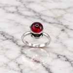 925 Sterling Silver Red Onyx Cabochon Ring