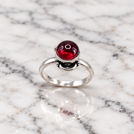 925 Sterling Silver Red Onyx Cabochon Ring