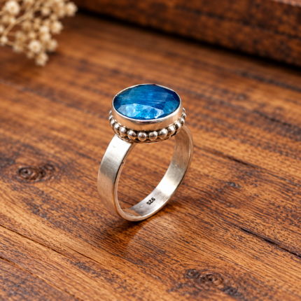 925 Sterling Silver Blue Onyx Round Ring