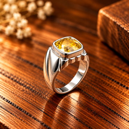 925 Silver Yellow Stone Ring