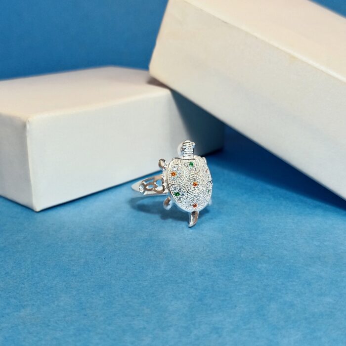 Silver Turtle Ring with Tricolor