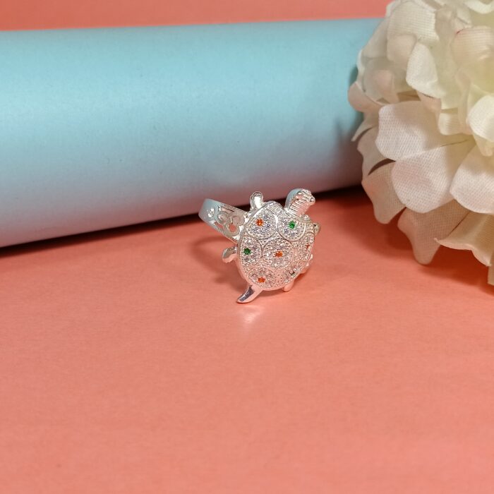 Silver Turtle Ring with Tricolor