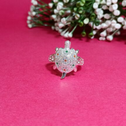 Silver Turtle Ring with Tricolor