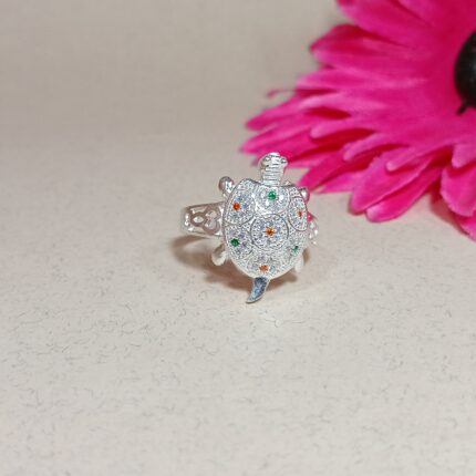Silver Turtle Ring with Tricolor