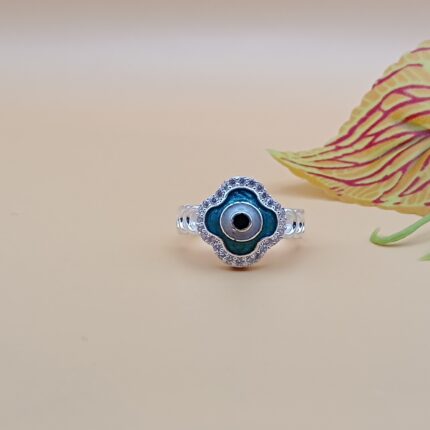 Floral Evil Eye Ring Pure Silver