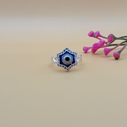 Star-Shaped Evil Eye Pure Silver Ring
