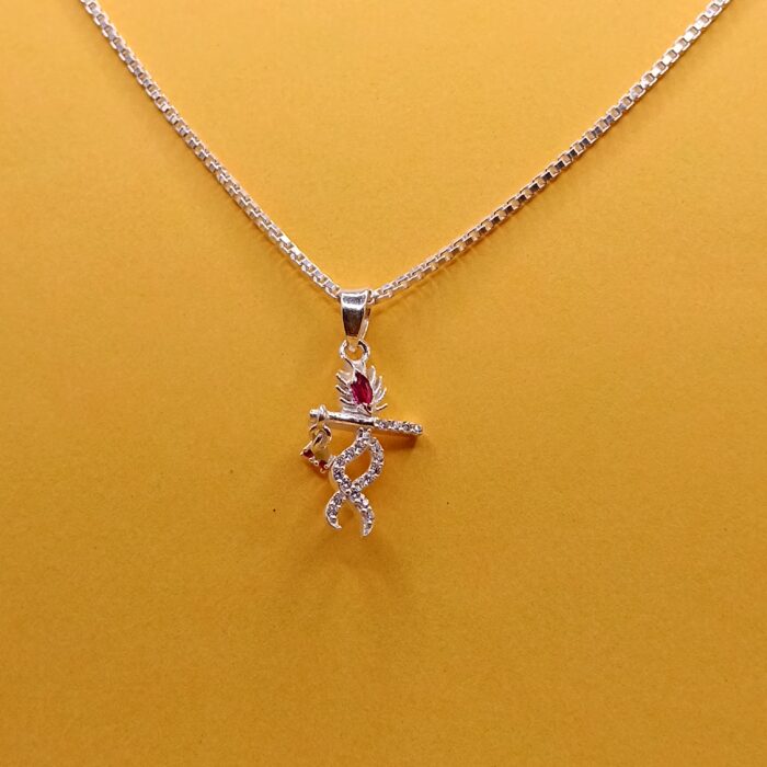 925 Silver Krishna Pendant with Stones