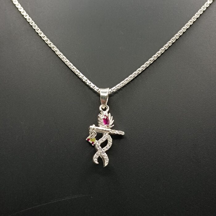 925 Silver Krishna Pendant with Stones