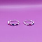 Pure Silver Floral Toe Rings with Multicolor Stones