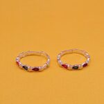 Pure Silver Floral Toe Rings with Multicolor Stones