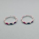 Pure Silver Floral Toe Rings with Multicolor Stones