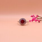 Ruby Red Halo Blossom 925 Silver Ring