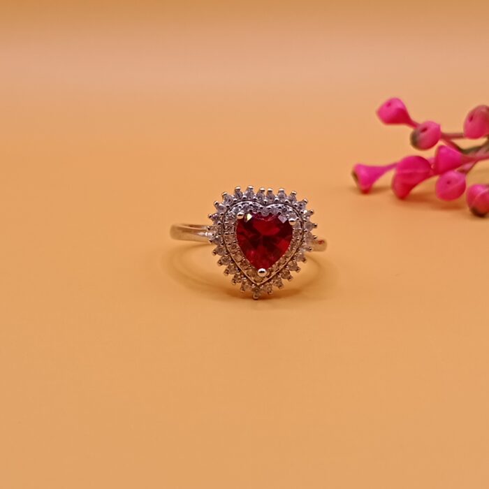 Heart-Shaped Ruby Halo 925 Silver Ring