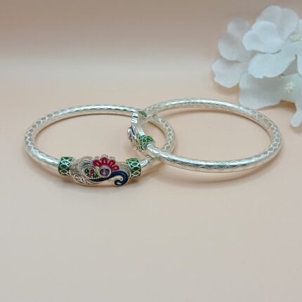 Pure Silver Peacock Enamel Bangles