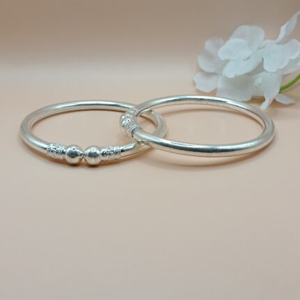 Pure Silver Engraved Beaded Bangles