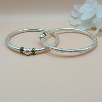 Pure Silver Bangles with Enamel Accents