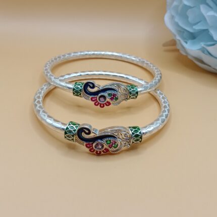 Pure Silver Peacock Enamel Bangles
