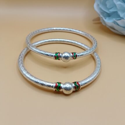 Pure Silver Bangles with Enamel Accents