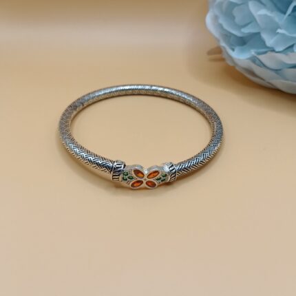Pure Silver Floral Enamel Bangle