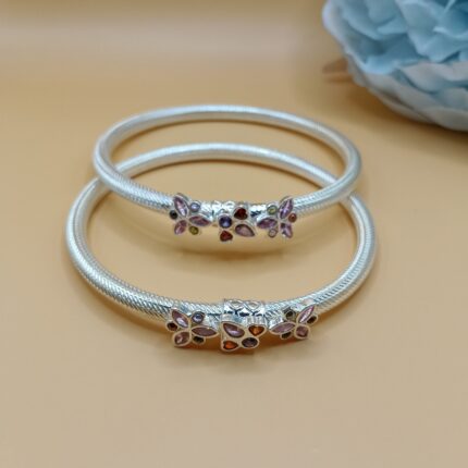 Pure Silver Bangles with Multicolor